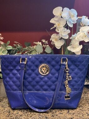 Anne Klein Royal Blue Quilted Tote with Gold Charm